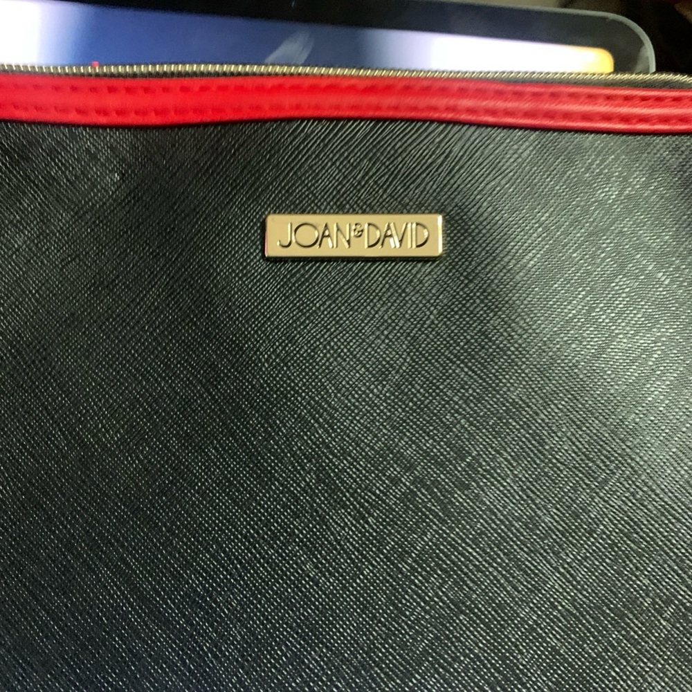Joan & David Black Laptop Bag with Red Trim